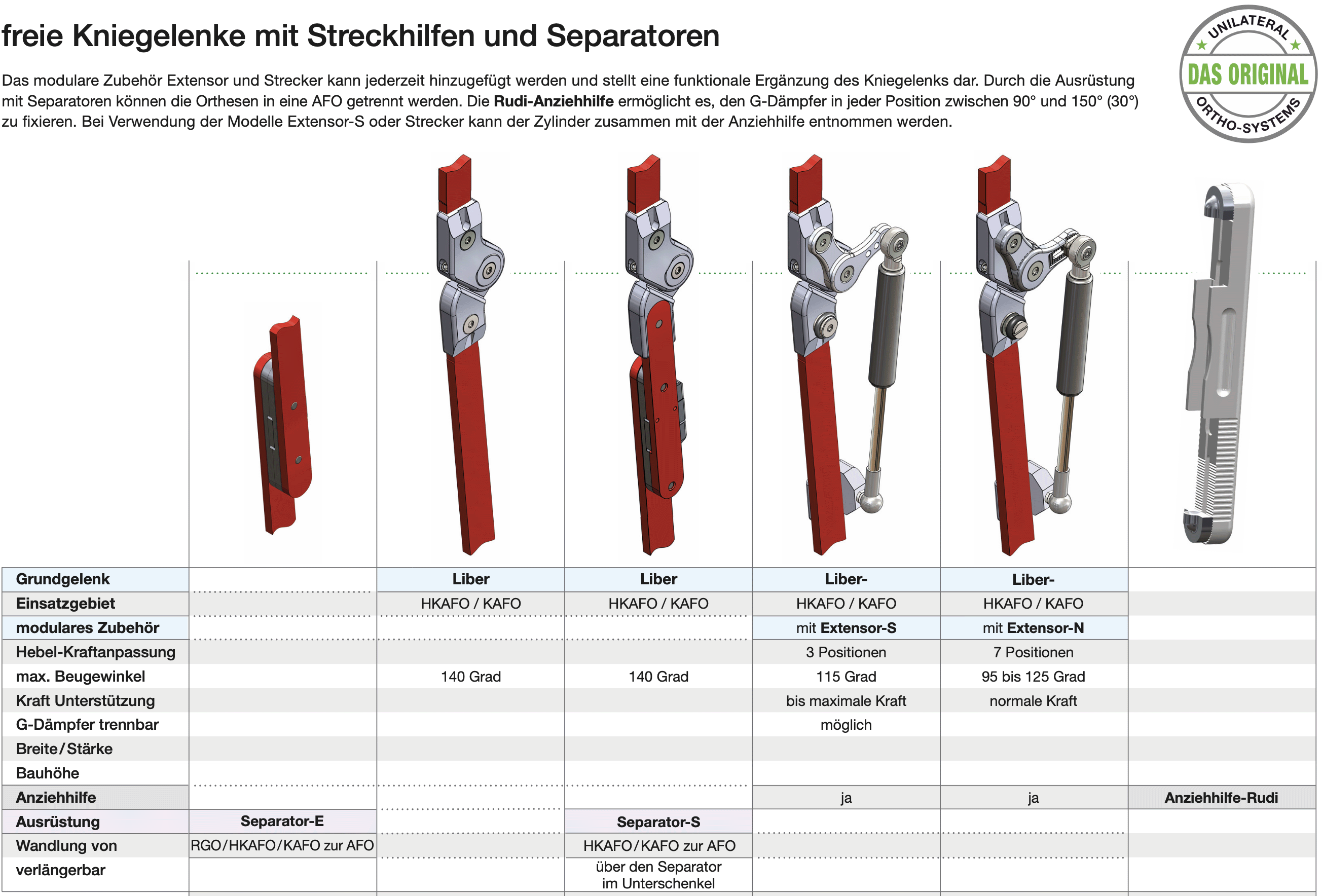 Abbildung 1 zur Funktionsübersicht frei rückverlagerte Kniegelenke mit Streckhilfe
